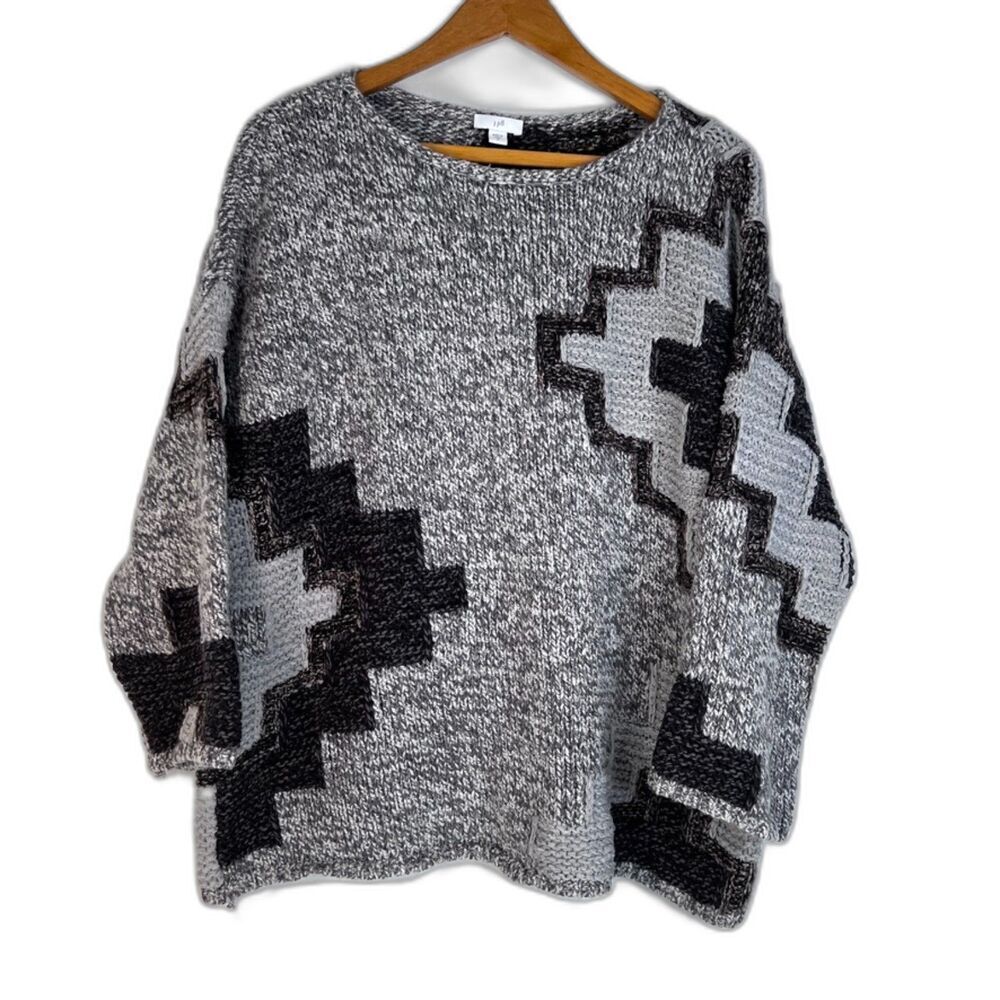 J Jill Chunky Knit Boxy Sweater Geometric‎ Pattern Oversized Size Medium Artsy